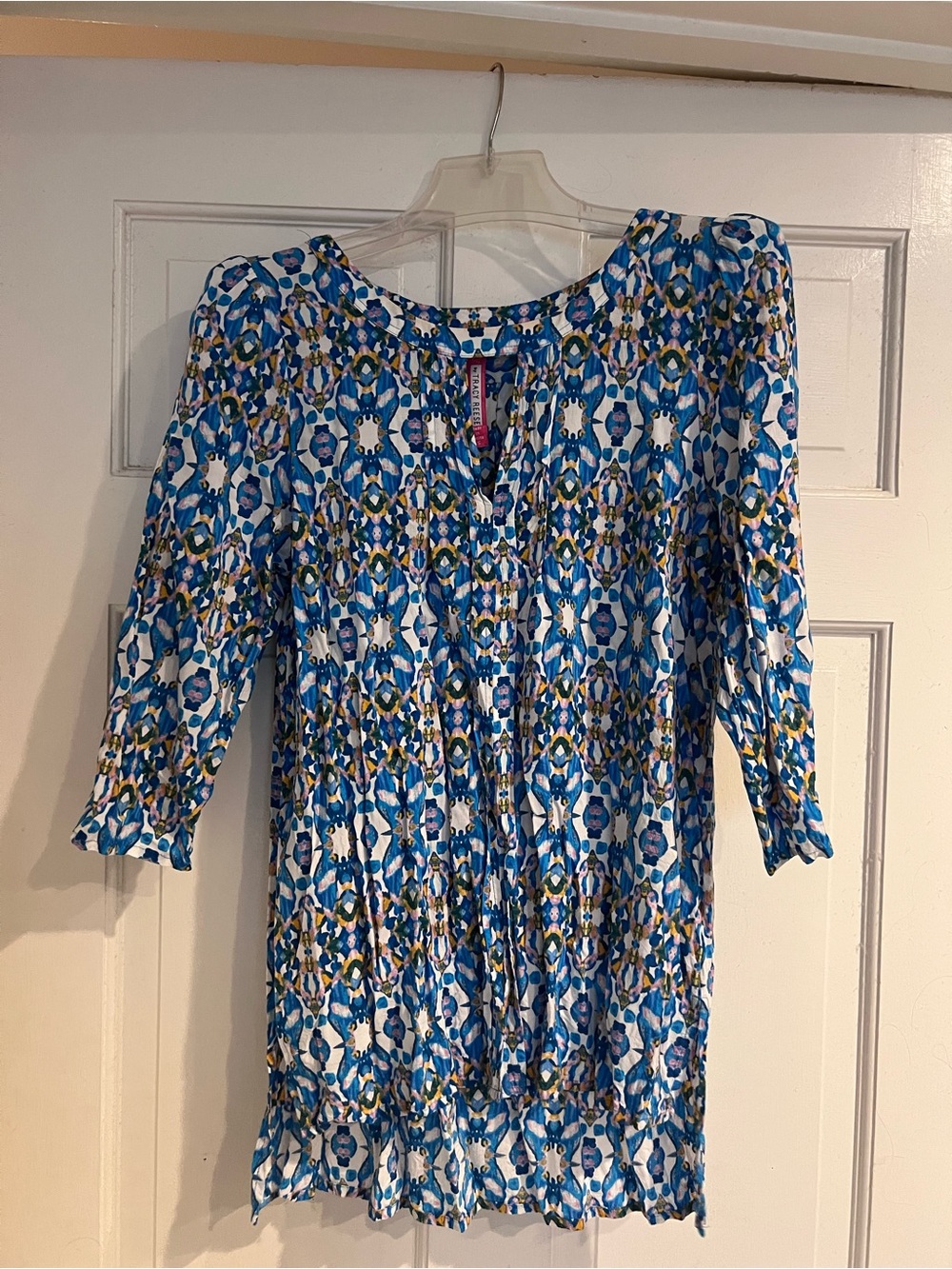 Tracy Reese Blue, White & Gold Patterned Pullover Tunic